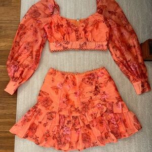 Fashion Nova Coral Floral Skirt Set